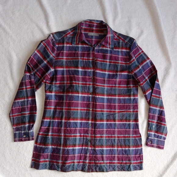 Kate Hill Tops - Kate Hill 100%Silk Plaid Button Down Tunic Blouse size 4